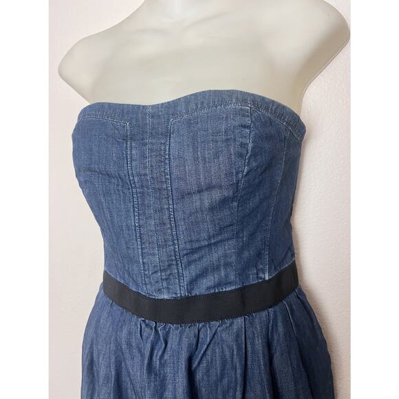 Club Monaco Blue Denim Bustier Strapless Smocked Pocket Dress Women’s Sz 4 - Picture 4 of 10